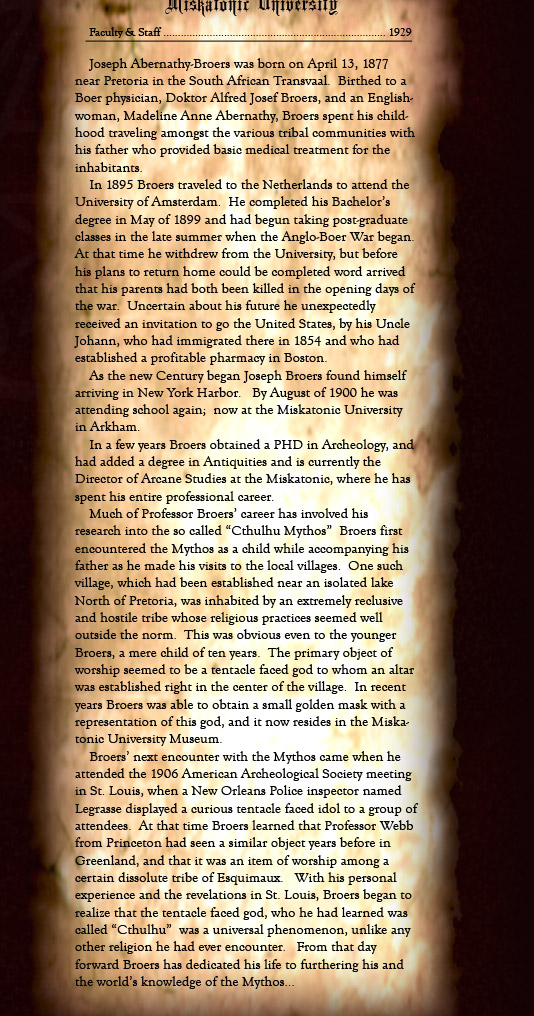 Miskatonic University Fictional Biography on Parchment